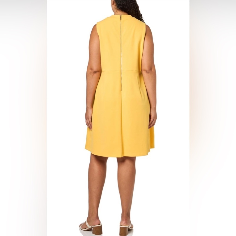 Tommy Hilfiger Yellow Mock Neck Sleeveless Dress Gold Buttons Modern 20W NWT - Picture 2 of 15